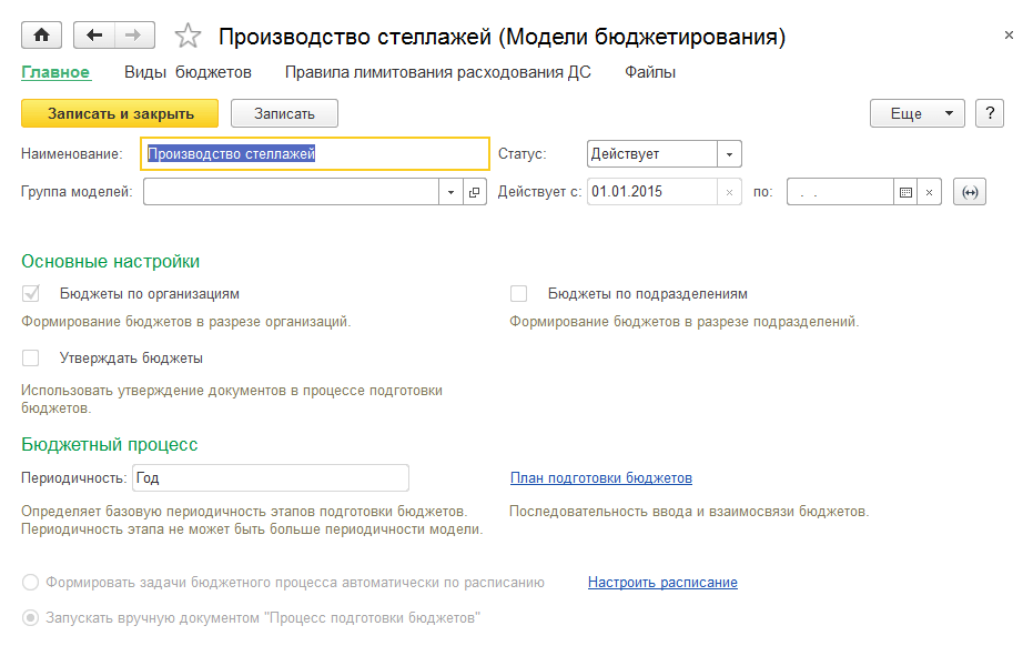 Производство стеллажей (модели бюджетирования)